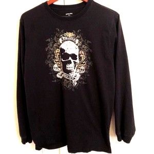 Skulls Mens Greendog Graphic T-Shirt Black Long Sleeve Biker Indie Rocker XL